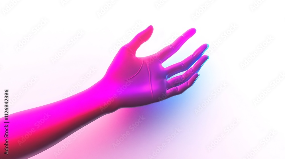 Fototapeta premium Neon Hand Designed with Glowing Light Tubes,Futuristic 3D