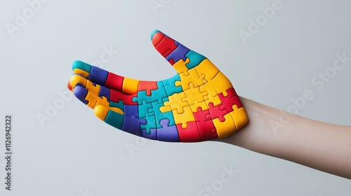 Colorful Puzzle Hand Showcasing Creative Modular Design