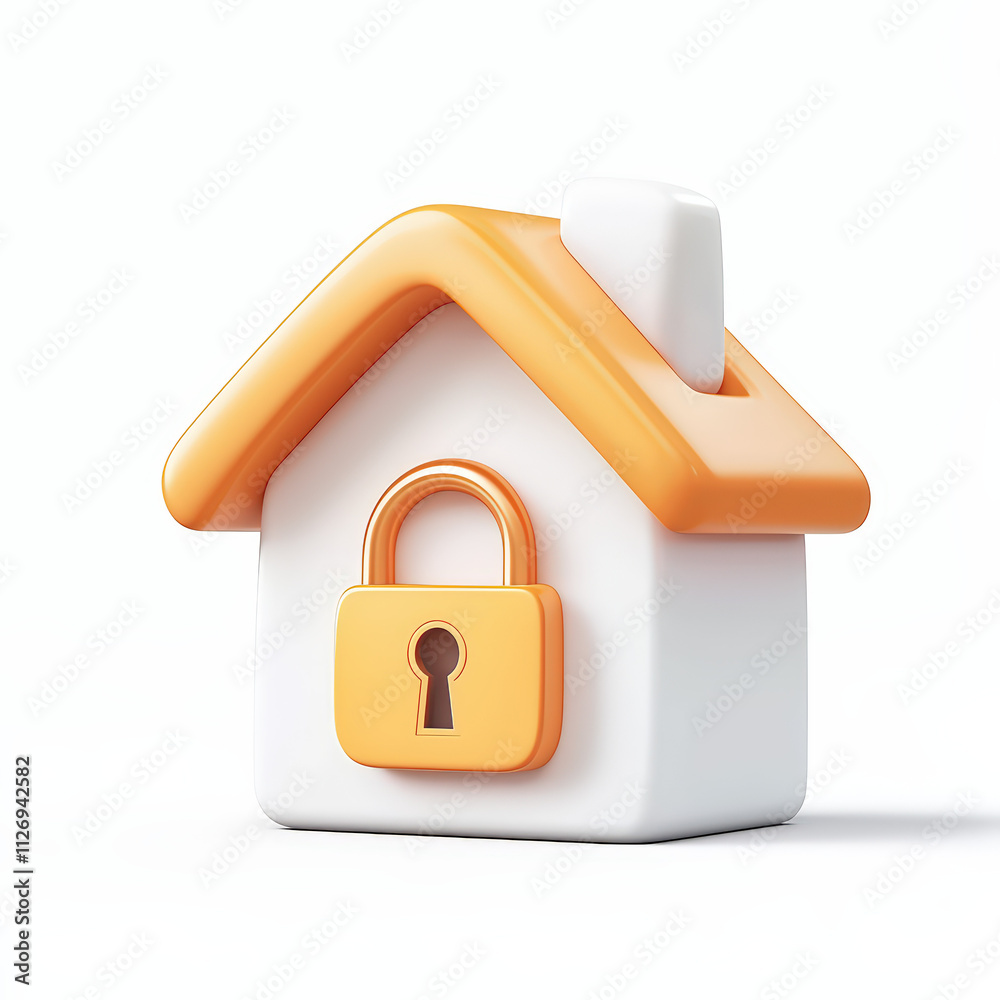 3D Home Security Icon Featuring a House with Lock Symbol Isolated on White Background Safety and Protection Concept 3D Home Security Icon Featuring a House with Lock Symbol Isolated on White Background Safety and Protection Concept