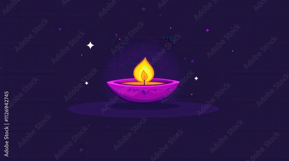 Vibrant Diwali Lamp with Flickering Flame on Dark Background Vibrant Diwali Lamp with Flickering Flame on Dark Background