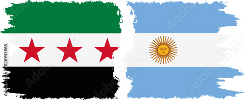 Argentina and Syrian Revolution grunge flags connection, vector