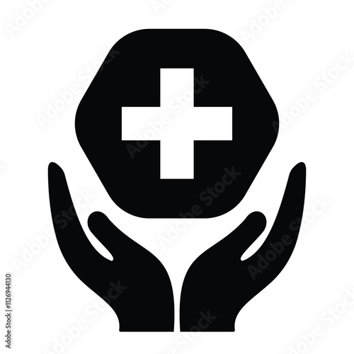 Medical sign plus icon in hand. Health medical logo isolated on a white background. Hospital cross pictogram designed with simple style. Vector illustration.