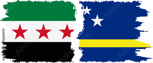 Curacao and Syrian Revolution grunge flags connection, vector