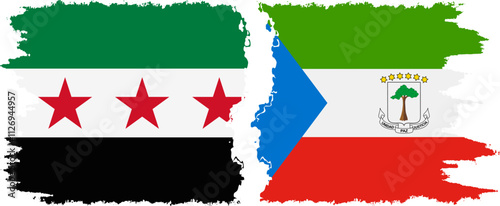 Equatorial Guinea and Syrian Revolution grunge flags connection, vector