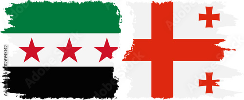 Georgia and Syrian Revolution grunge flags connection, vector