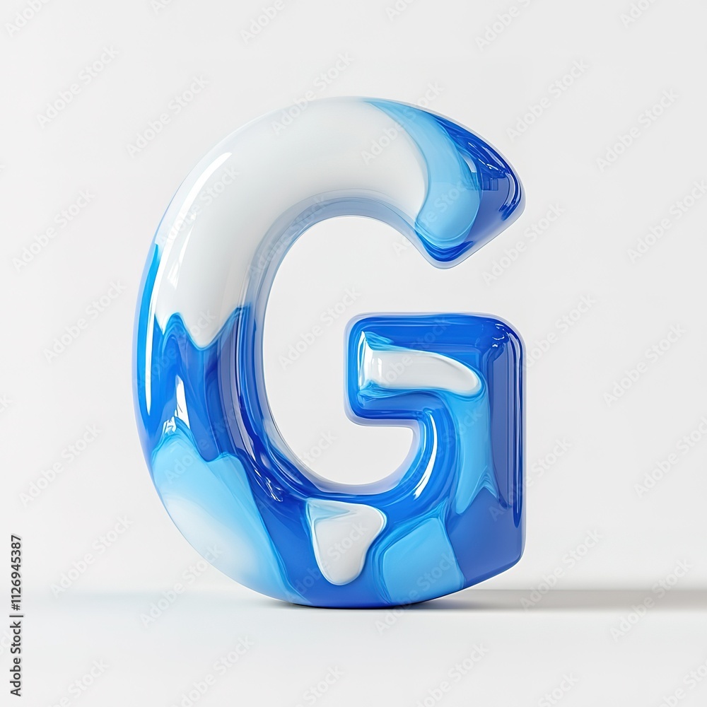 The letter G is a large, blue and white blob The letter G is a large, blue and white blob