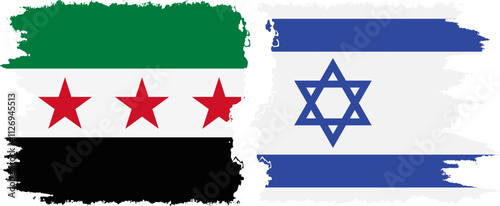 Israel and Syrian Revolution grunge flags connection, vector