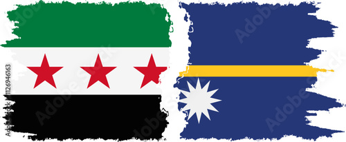 Nauru and Syrian Revolution grunge flags connection, vector