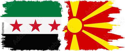 Northern Macedonia and Syrian Revolution grunge flags connection, vector