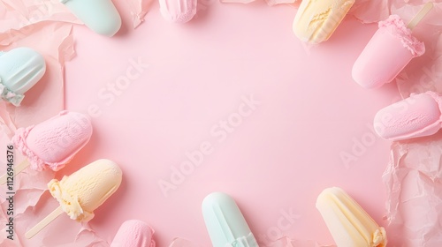 Pastel Ice Cream Pops Arranged On Pink Background