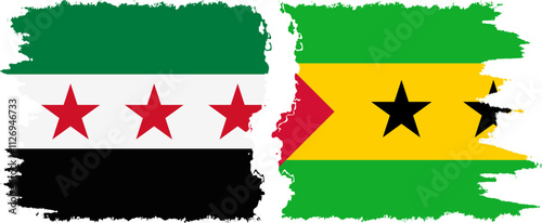 Sao Tome and Principe and Syrian Revolution grunge flags connection, vector