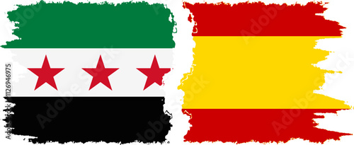 Spain and Syrian Revolution grunge flags connection, vector