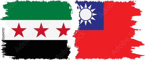 Taiwan and Syrian Revolution grunge flags connection, vector