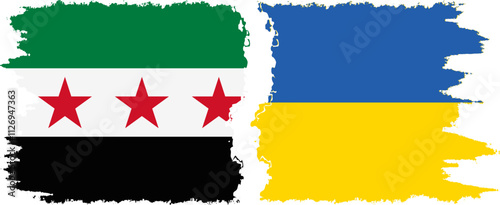 Ukraine and Syrian Revolution grunge flags connection, vector