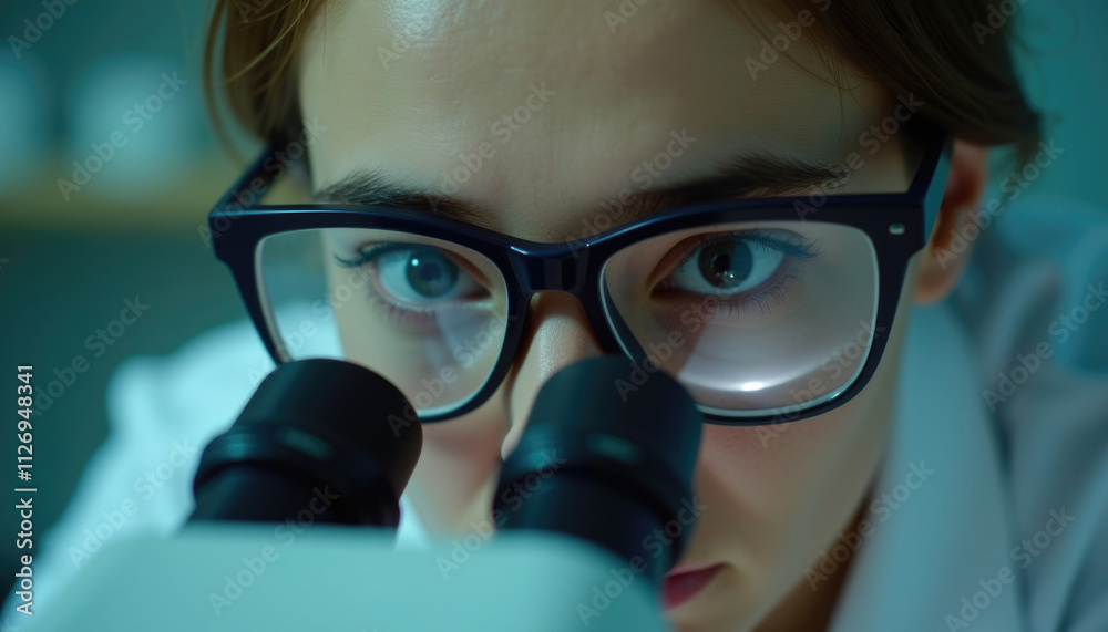A young scientist intently examines a specimen through a microscope  focused on her research.