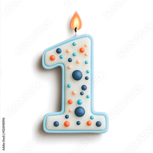 Happy Birthday burning candle in the form of number 1 one isolated on white background photo