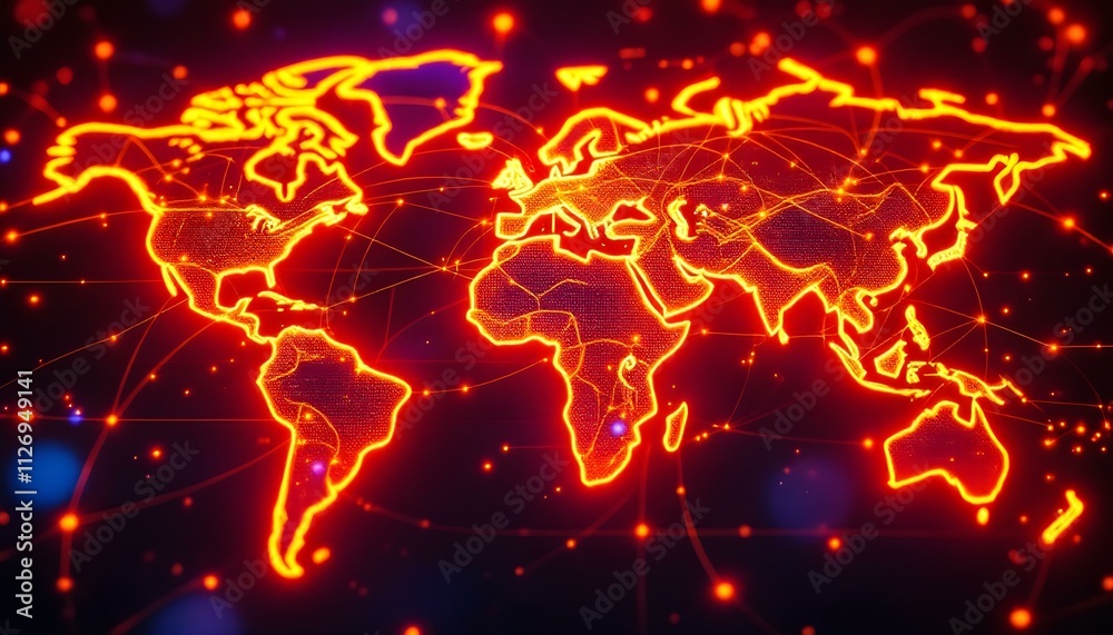 Neon World Map with Global Connections