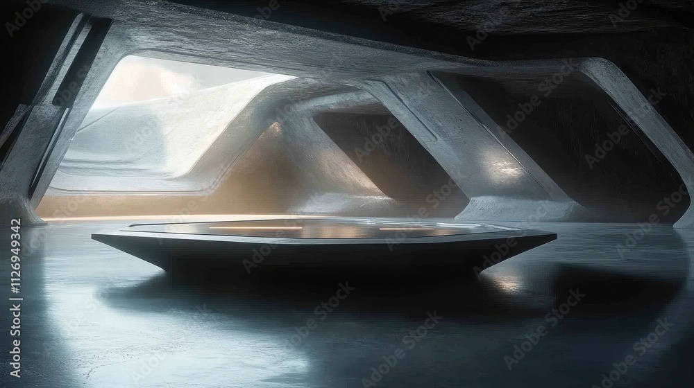 Obraz premium Futuristic Hovercraft Floating in a Sci-Fi Environment