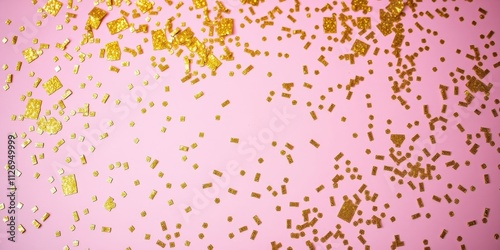 Pink Background with Scattered Gold Glitter Confetti Festive and Elegant Design