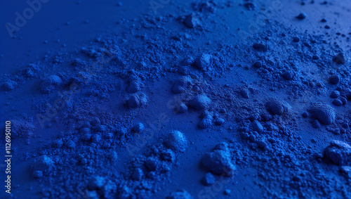 Blue pigment powder creating textured surface with small lumps