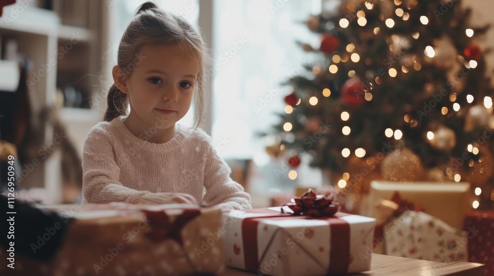 A Cute Little Girl Smiling with Christmas Gifts A Cute Little Girl Smiling with Christmas Gifts