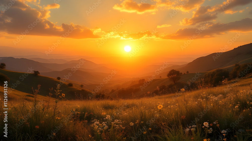Sunrise and sunset over the mountains with vibrant skies and silhouettes Sunrise and sunset over the mountains with vibrant skies and silhouettes