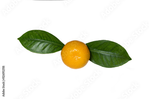 Ripe gorgeous tangerines with leaves isolated on white background.