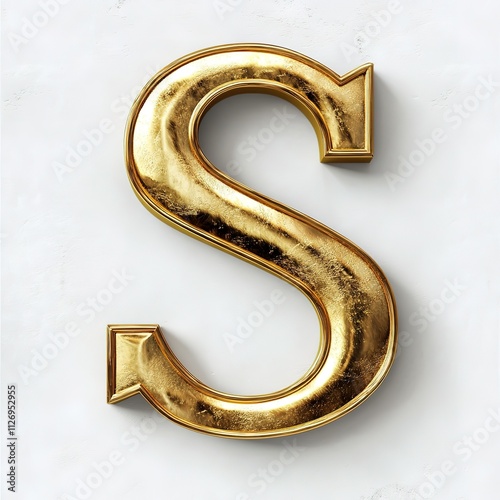 The letter S is made of gold and has a shiny, metallic appearance