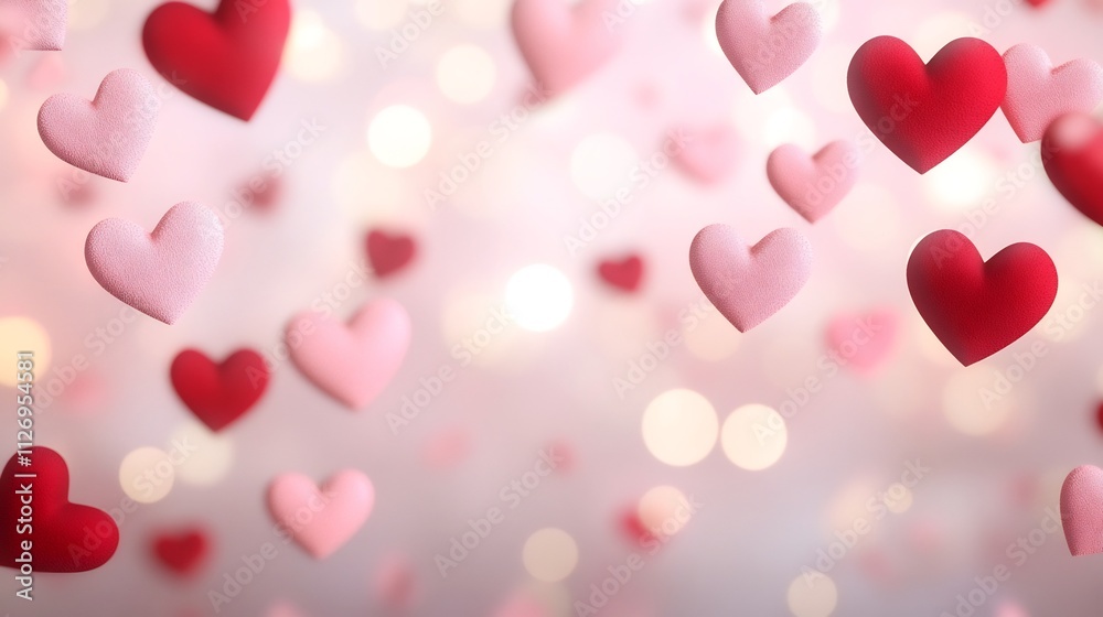 Soft Romantic Hearts and Bokeh Lights on Blurred Background Soft Romantic Hearts and Bokeh Lights on Blurred Background