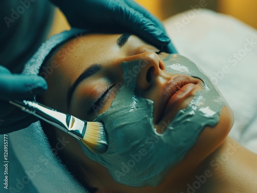 Relaxing facial treatment with a face mask at a luxury spa photo