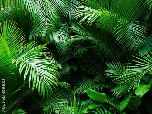 Wallpaper Mural Lush tropical palm leaves in vibrant shades of green, perfect for adding a touch of paradise to any design project, green plants, jungle, palm leaves Torontodigital.ca