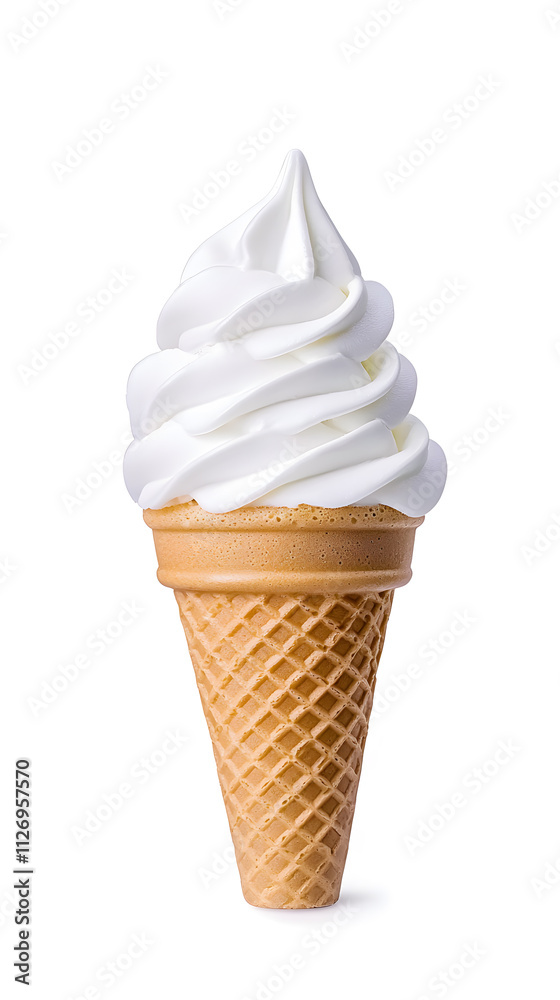 Vanilla ice cream in a waffle cone isolated on white background Vanilla ice cream in a waffle cone isolated on white background