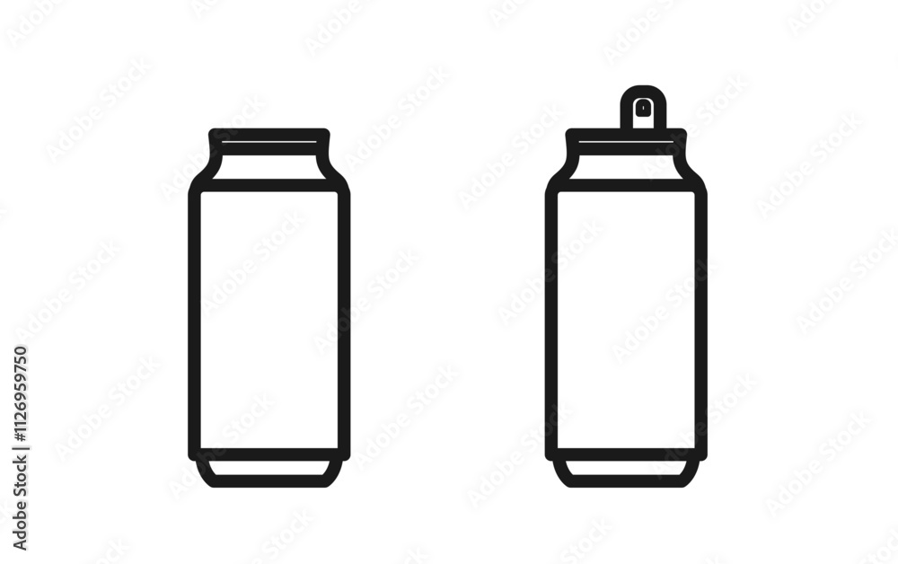 Fototapeta premium Opened and closed can for carbonated drinks icon. Editable stroke. Soda, energy drink, beer, alcoholic cocktails disposable container. For web design, mobile app. Waste recycling. Isolated vector