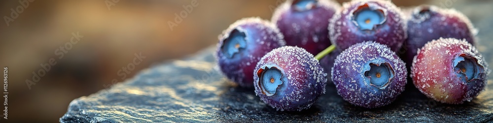 Fototapeta premium cluster of blueberries resting on slate