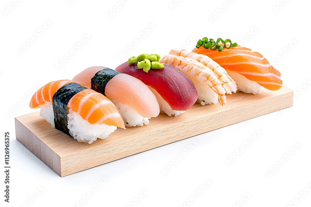 Asian food different nigiri set isolated on white background Asian food different nigiri set isolated on white background