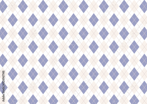 アーガイルチェック柄の背景素材　紫色とベージュ
Argyle check pattern background material purple and beige