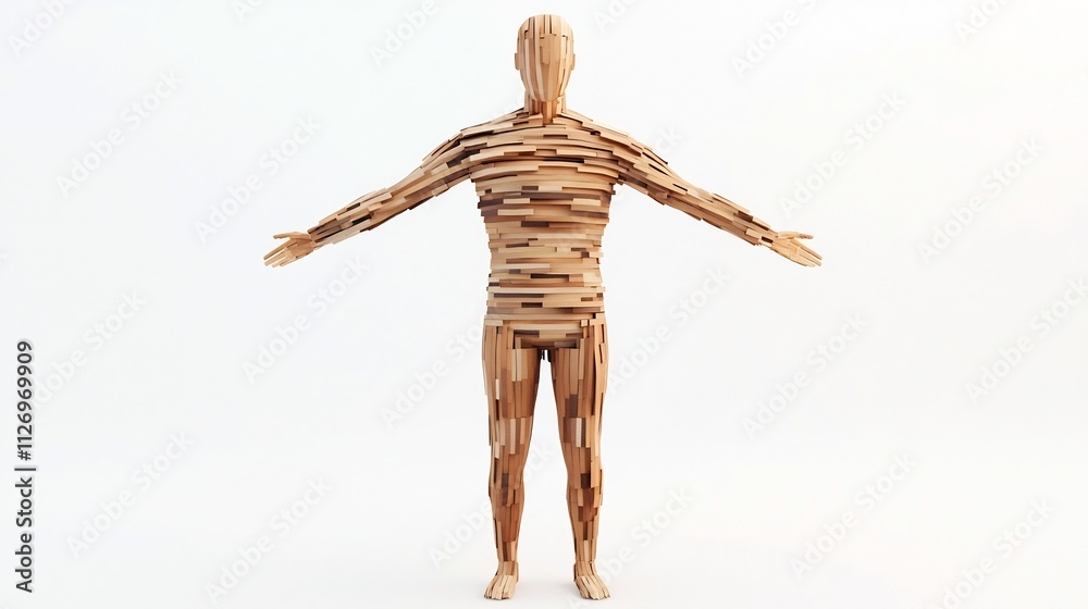 Wooden Human Figure Constructed from Planks in 3D Wooden Human Figure Constructed from Planks in 3D