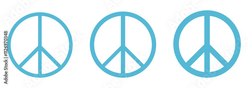 Peace symbol icon set in blue color. International symbol of peace. Peace sign isolated on white background. Hippie Peace Symbol icon. CND Logo, Campaign for Nuclear Disarmament.