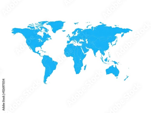 World political map with blue and white colors showing country borders and continents, blue, vector, continents