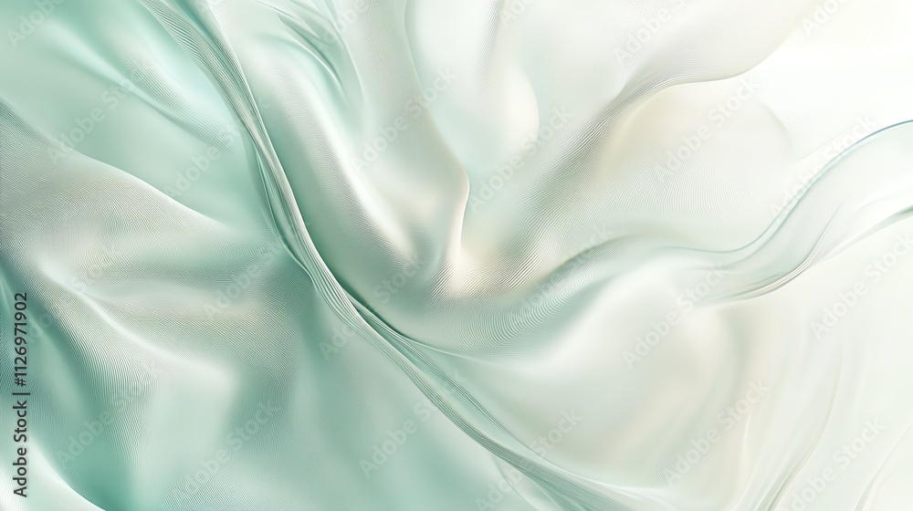 Obraz premium Abstract flowing teal and cream silk texture background in a soft wave pattern.