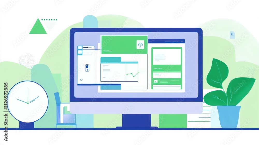 A digital workspace displayed on a computer screen with graphs and user interface elements. A digital workspace displayed on a computer screen with graphs and user interface elements.