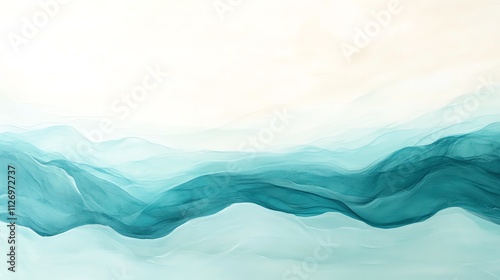 Wallpaper Mural Abstract teal and white fluid art with wavy textures and soft gradients, resembling serene ocean waves. Torontodigital.ca