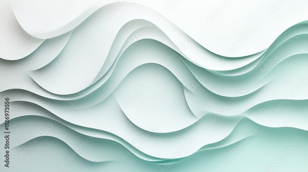 Fototapeta premium Abstract layered wave pattern in soft green tones creates a modern and elegant design.