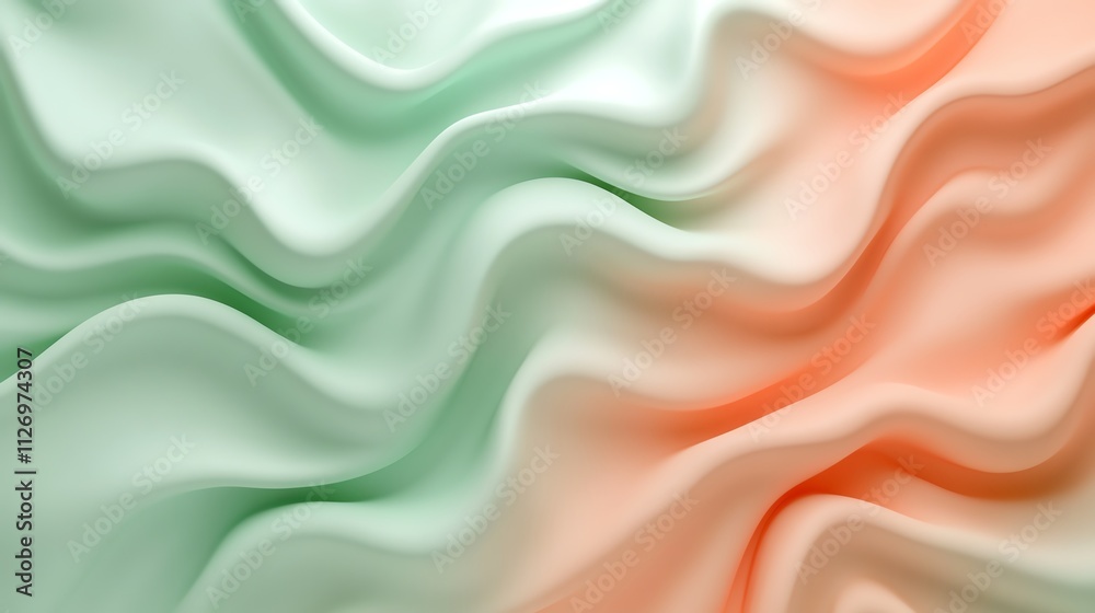 Obraz premium Abstract pastel waves of mint and peach hues creating a soft, flowing pattern.