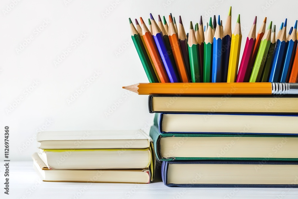 A stack of books with a pencil on top A stack of books with a pencil on top