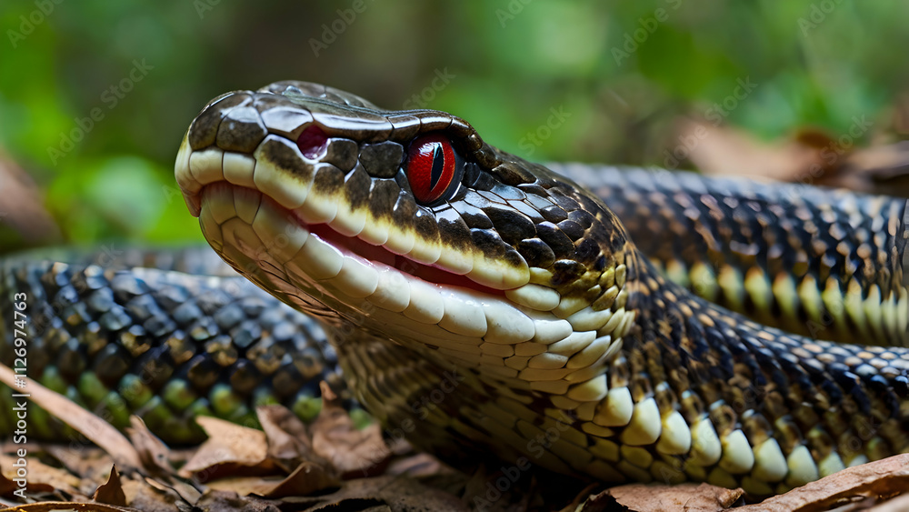 The black snake is in a very dramatic pose, creating the impression of being aggressive and alert
The black snake is in a very dramatic pose, creating the impression of being aggressive and alert