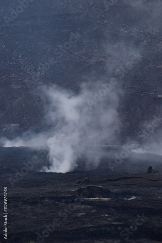The dramatic volcanic craters and eruption areas from Mouna Loa in Volcanoes National Park, Hawaii