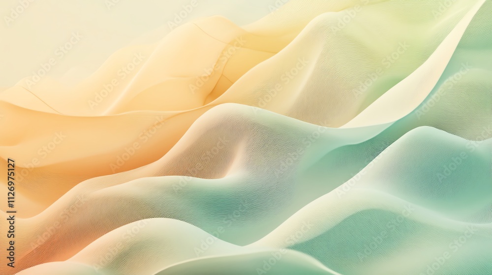 Fototapeta premium Abstract wavy lines in soft pastel colors with a smooth gradient effect.