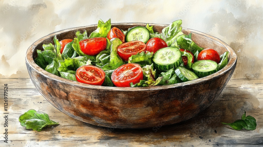 Fresh salad in a wooden bowl. Fresh salad in a wooden bowl.