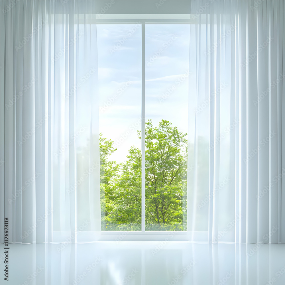Naklejka premium Serene Window View 3D Render